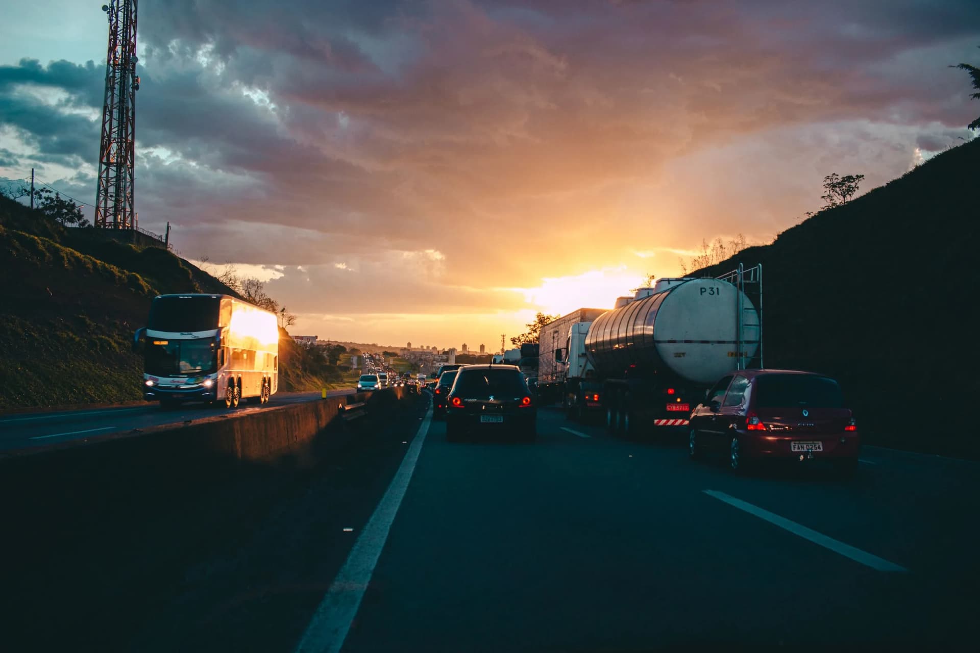 Truck on the highway at dusk