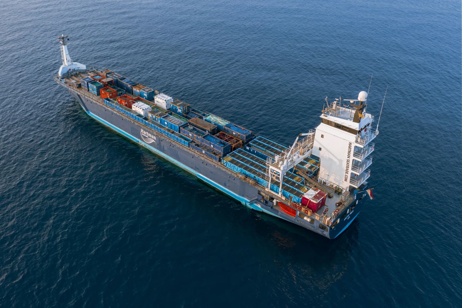 Loaded container ship at sea